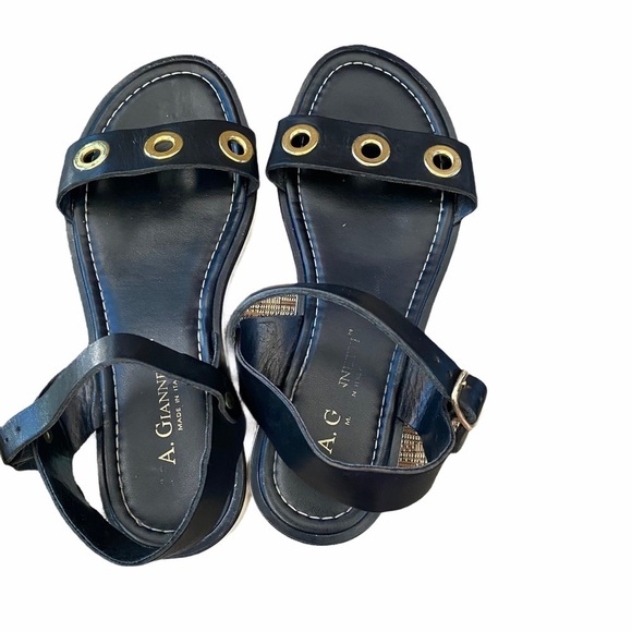 A. Gianetti Black sandal. Gold Grommet detail - Picture 2 of 9